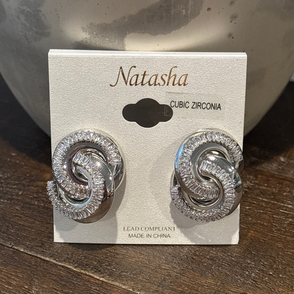 Natasha Cubic Zirconia Silver-Plated Statement Earrings